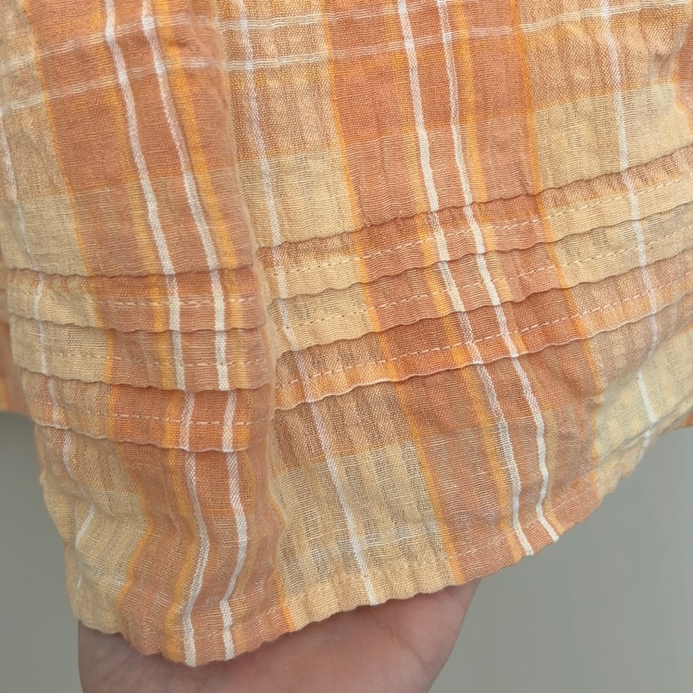 American Eagle Smockin On Sunshine Strapless Dress Peach Plaid Linen Blend | XS - Picture 7 of 9